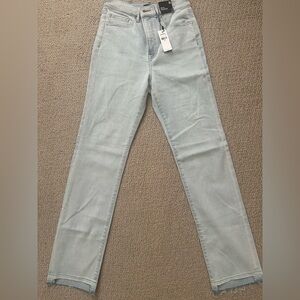 Express Light Wash super high waisted Straight Leg Jeans